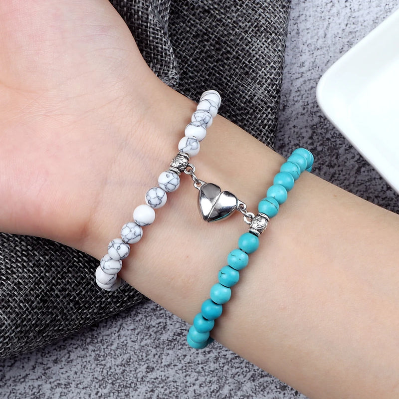 Fashion 2pcs/Set Magnet Couple Bracelets Natural Stone Beads Bracelets For Lovers Distance Valentine Bracelet Friendship Jewelry
