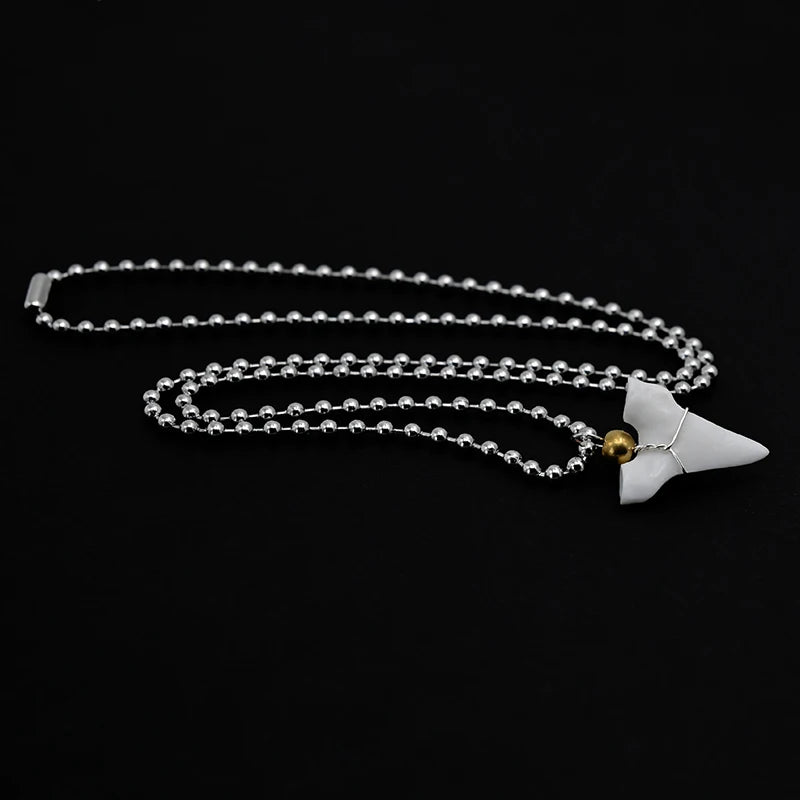 1PC Hawaii Surfer Jewelry Handmade Imitation Shark Teeth Pendant Stainless steel bead chain bone Choker WoMen's Men's Necklace