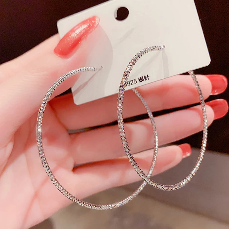 New Fashion Big Hoop Earrings For Women Shiny Rhinestone Large Circle Earring Brincos Girl Party Engagement Jewelry Gifts