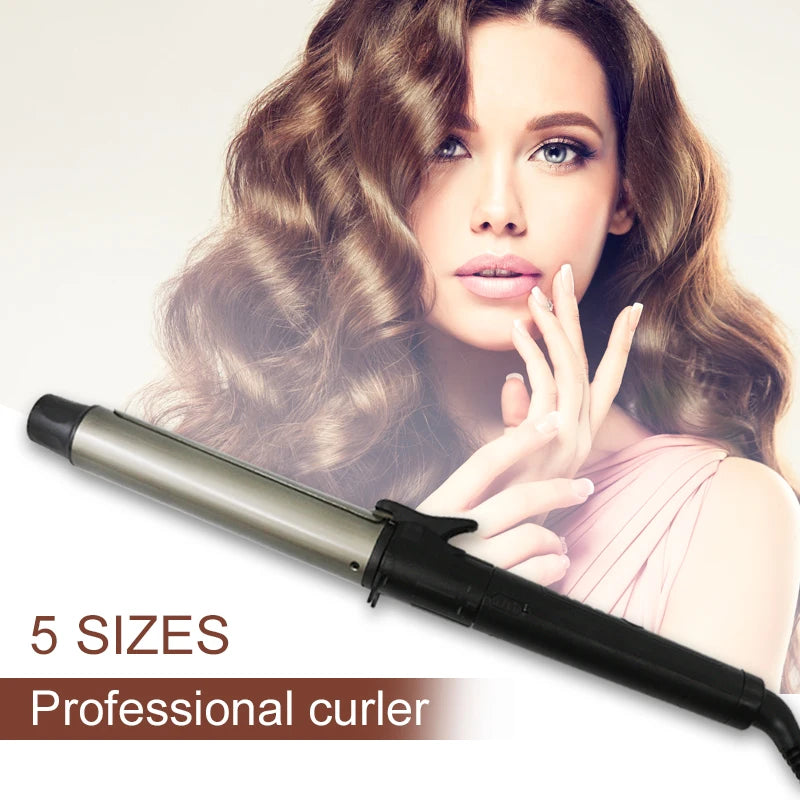 Pro New Cone Golden Ceramic Coated Plate Curling Iron Electric Hair Curler Magic Curling Wand Hair Styler Waver  tools crimper