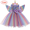 New 3pcs Baby Girls Dress Pastel Rainbow Princess For Summer Birthday Party Dress Unicorn Cosplay Perform Children Costume