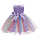 New 3pcs Baby Girls Dress Pastel Rainbow Princess For Summer Birthday Party Dress Unicorn Cosplay Perform Children Costume