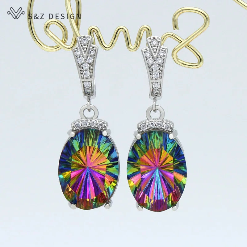 S&Z DESIGN 2021 New Fashion Luxury Large Oval Crystal Dangle Earrings Cubic Zirconia Earrings For Women Wedding Elegant Jewelry