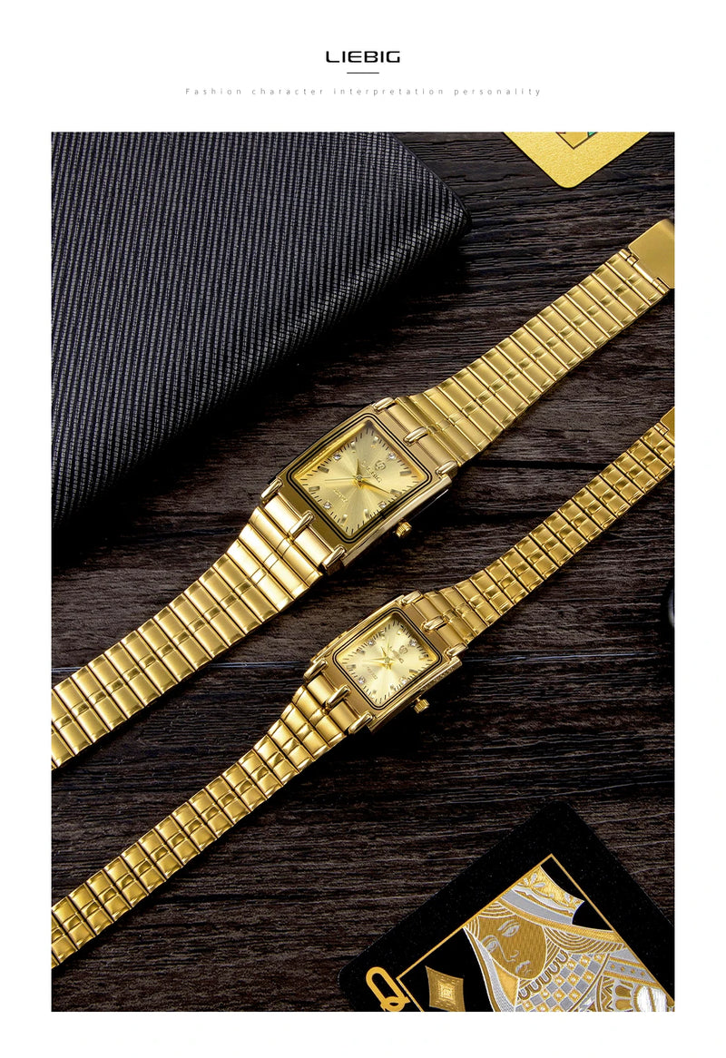 2022 Luxury Gold Steel Bracelet Wristwatches Female Male Clock Golden Quartz Watch For Men Women Watches relogio masculino L1018