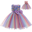 New 3pcs Baby Girls Dress Pastel Rainbow Princess For Summer Birthday Party Dress Unicorn Cosplay Perform Children Costume