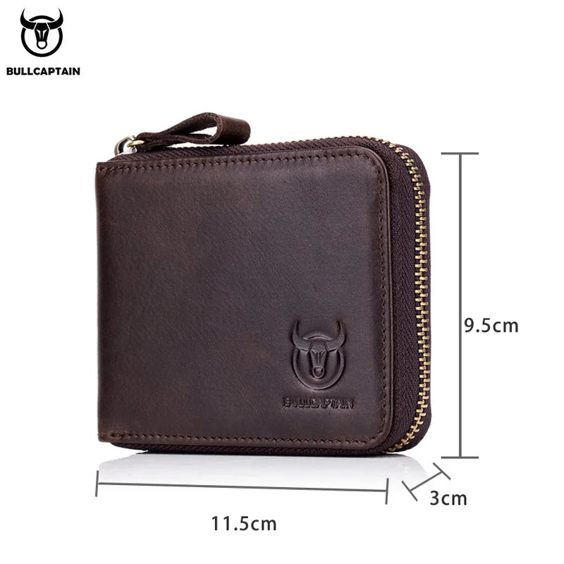 BULLCAPTAIN RFID Leather Men's Wallet Brand Wallet Retro Men's Short Coin Purse Zipper Wallet Card Holder Wallet