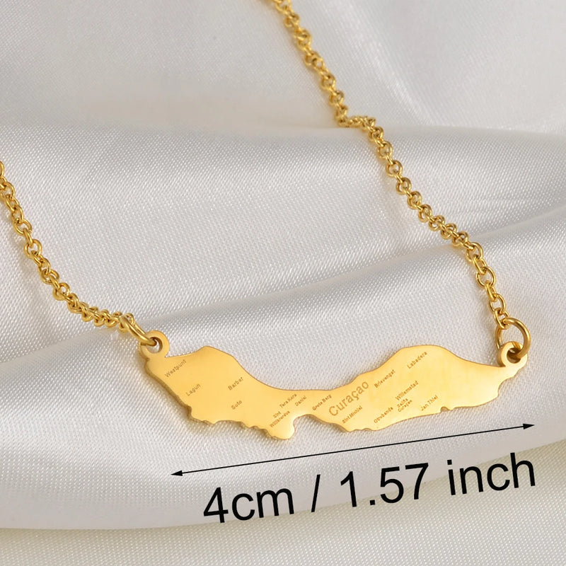 Anniyo 4CM Curacao Map & Village Name Pendant Chain Necklaces Charm Stainless Steel Gold Color Silver Color Jewellery @230421