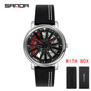 Hot Sell Fashion Men Quartz WristWatch Creative 360 Degree Rotating Car Wheel Quartz Watch Leather Waterproof Rim Hub Clock Men