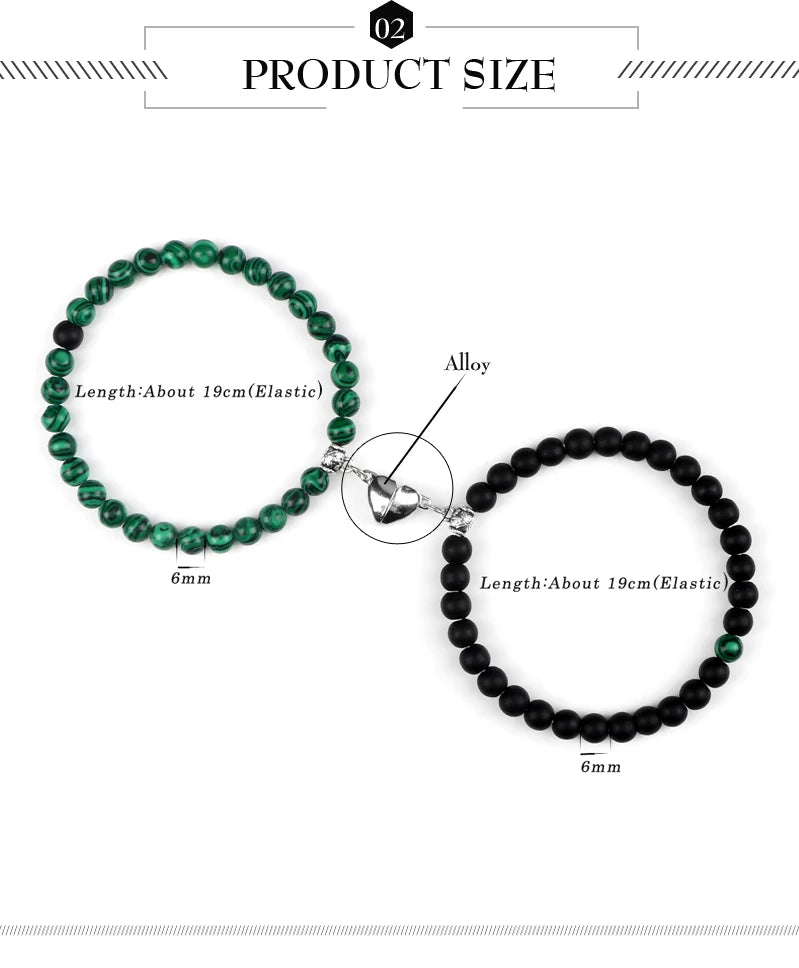 Fashion 2pcs/Set Magnet Couple Bracelets Natural Stone Beads Bracelets For Lovers Distance Valentine Bracelet Friendship Jewelry