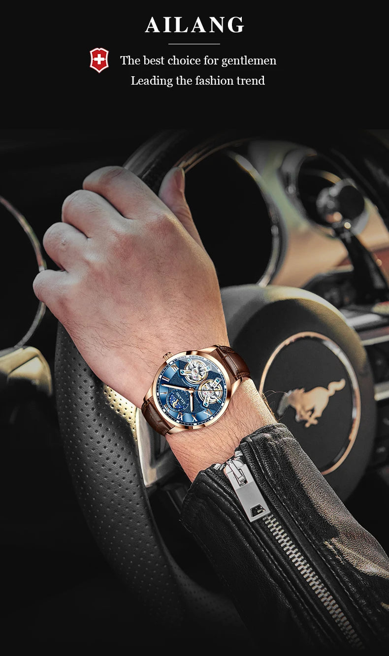 AILANG Original Design men's Double Flywheel Automatic Mechanical Watch Fashion Leisure Business Luxury Clock