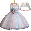 New 3pcs Baby Girls Dress Pastel Rainbow Princess For Summer Birthday Party Dress Unicorn Cosplay Perform Children Costume