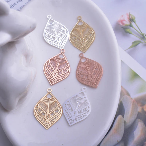 12pcs 15*24mm Filigree Charms Rose gold color Small Fan-shape charm laser Cut Brass Jewelry DIY Earring