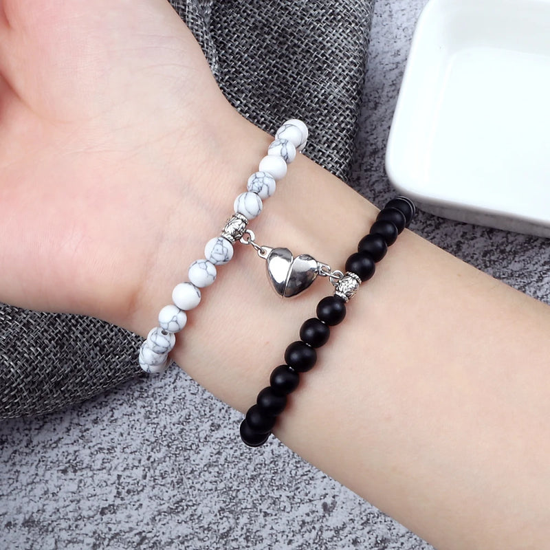 Fashion 2pcs/Set Magnet Couple Bracelets Natural Stone Beads Bracelets For Lovers Distance Valentine Bracelet Friendship Jewelry