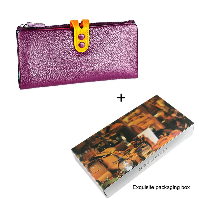 CICICUFF Fashion Wallet Women Genuine Leather Long Clutch Ladies Purse with Zipper Pocket Colorful Phone Wallet Female Billfold