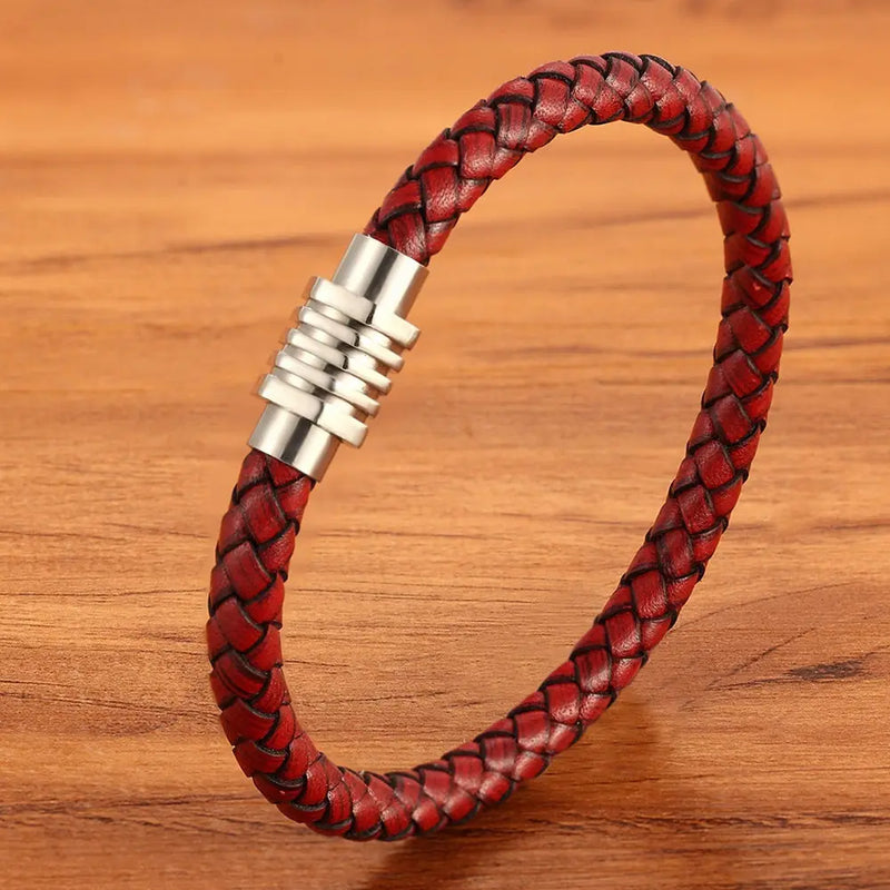 XQNI Combination Custom Stainless Steel Men Leather Bracelet High Quality Magnet Button Multicolor Choice For Handsome Boy Gift