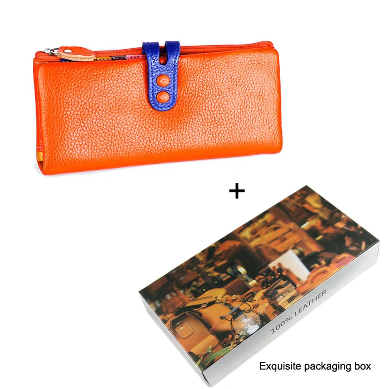 CICICUFF Fashion Wallet Women Genuine Leather Long Clutch Ladies Purse with Zipper Pocket Colorful Phone Wallet Female Billfold