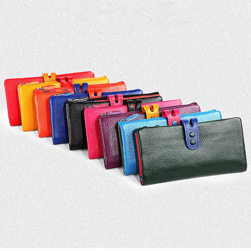CICICUFF Fashion Wallet Women Genuine Leather Long Clutch Ladies Purse with Zipper Pocket Colorful Phone Wallet Female Billfold