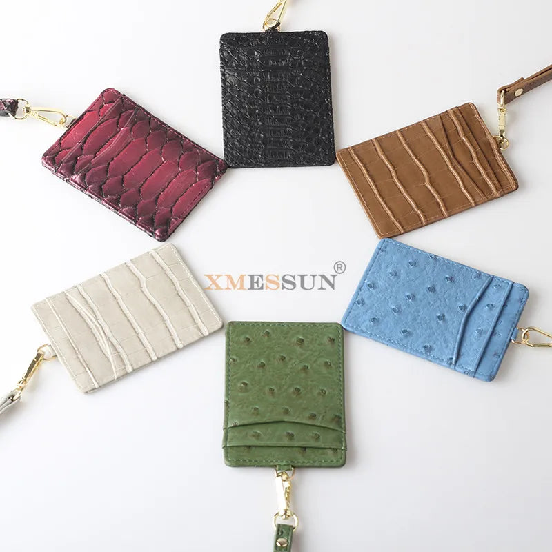 XMESSUN New Embossed Snake Pattern Lanyard Card Holder For Men Women Fashion ID Card Holder Leather Monogrammed Letters