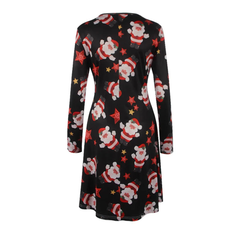 Christmas Mini Dresses For Women Fashion Christmas Trees Print Long Sleeve Loose Dress 2022 New Year Autumn Ladies Party Dress