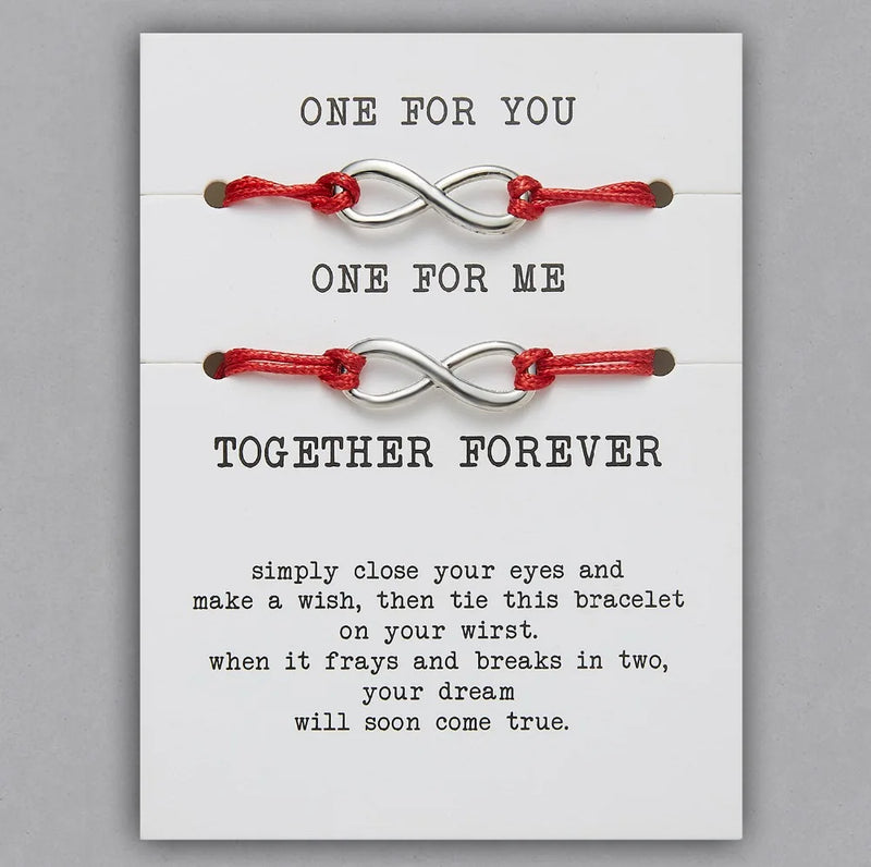 2pcs/set ONE FOR YOU ONE FOR ME Together Forever Love Infinity 8 Charm Bracelet Red String Couple Bracelets Lovers Wish Jewelry
