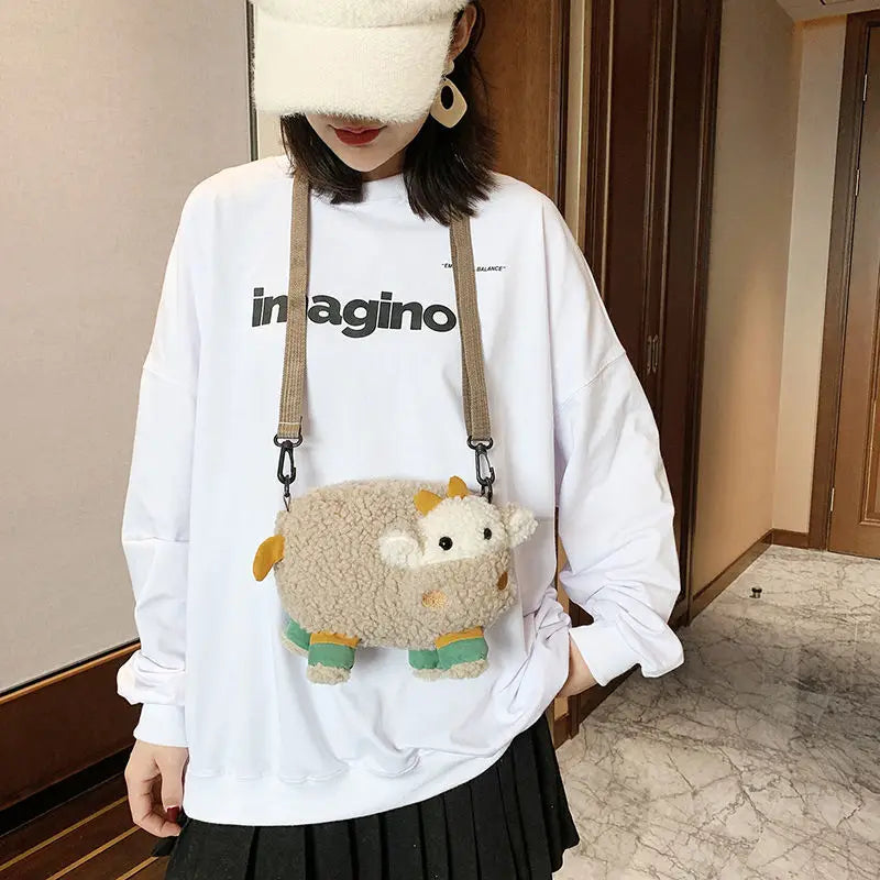Cartoon Cow Print Crossbody Bag For Women Oxford Cloth Cute Kawaii Small Doll Shoulder Bags Designer Female Travel Bag sac femme