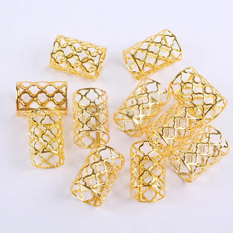 10pcs Gold Silver Adjustable Clip Buckle Dreadlock Cuff  Wig Decorative Mini Braid Hair Extension Ring Out Beads Accessories