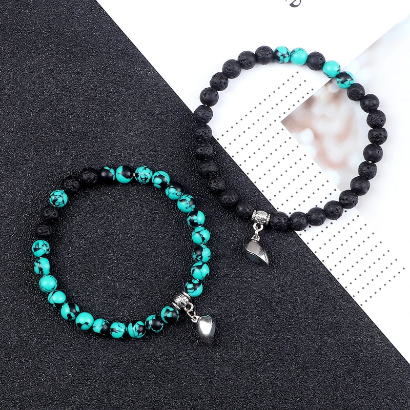 Fashion 2pcs/Set Magnet Couple Bracelets Natural Stone Beads Bracelets For Lovers Distance Valentine Bracelet Friendship Jewelry