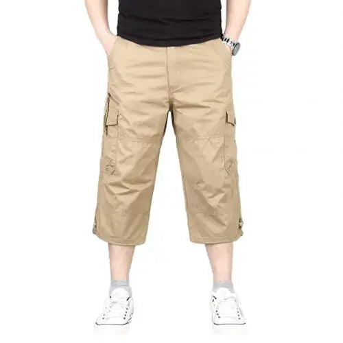 Summer Men's Casual Cotton Cargo Shorts Overalls Long Length Multi Pocket Hot breeches Military Pants Male Cropped Pants