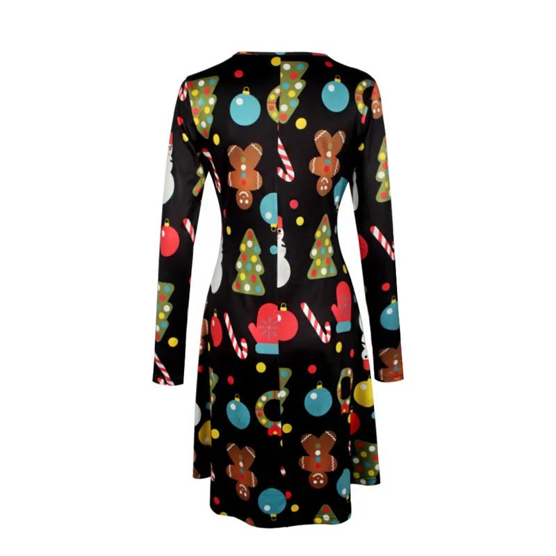 Christmas Mini Dresses For Women Fashion Christmas Trees Print Long Sleeve Loose Dress 2022 New Year Autumn Ladies Party Dress