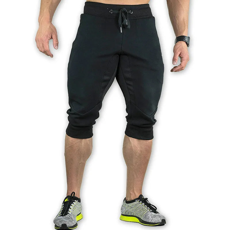 Men's Cotton Casual shorts 3/4 Jogger Capri Pants Breathable Below Knee Short Pants with Three Pockets