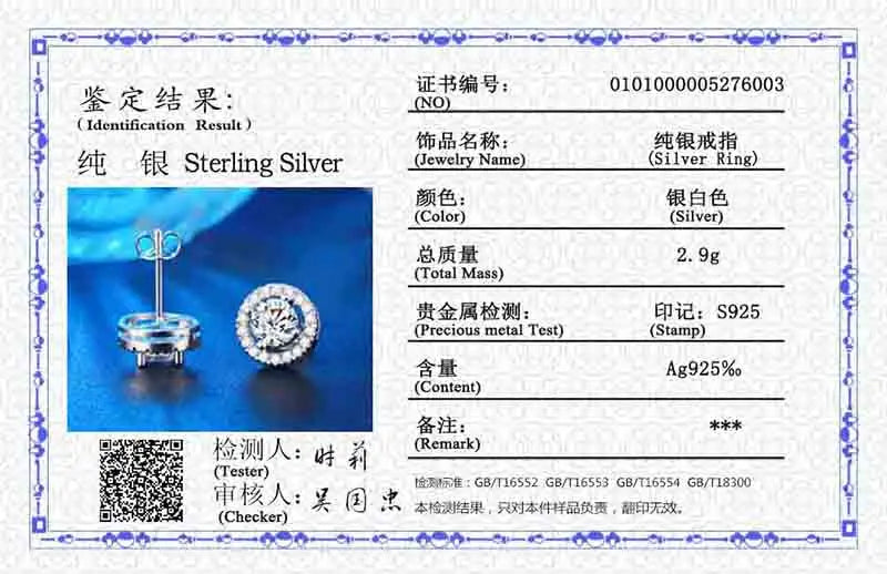 YANHUI With Credentials Original 925 Silver Needle Round Cubic Zircon Stud Earrings Allergy Free Jewelry For Women Girl Gift