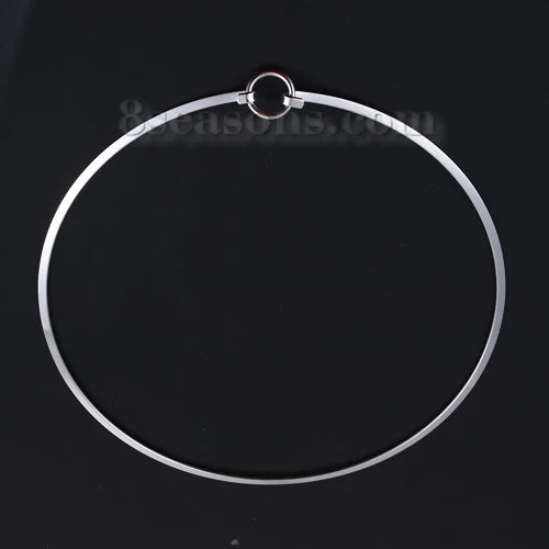 304 Stainless Steel Collar Neck Ring Necklace Silver Color Round , 1 Piece
