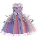 New 3pcs Baby Girls Dress Pastel Rainbow Princess For Summer Birthday Party Dress Unicorn Cosplay Perform Children Costume