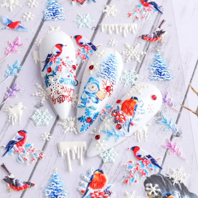 5D Nail Sticker Christmas Nail Art Snow Bird Gingerbread Man Design Santa Cartoon Sliders Winter White Decals Wrap FB5DK098-103