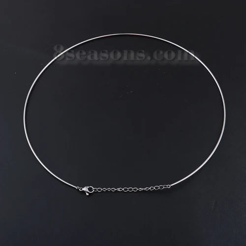 304 Stainless Steel Collar Neck Ring Necklace Silver Color Round , 1 Piece