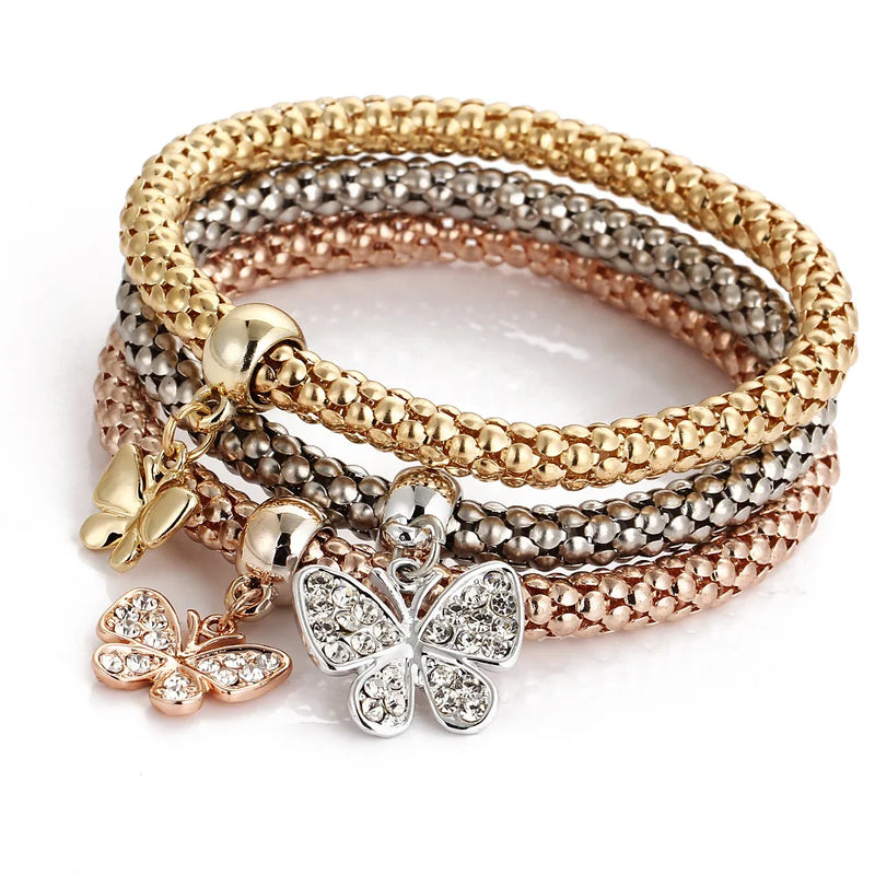 3colors/Lot Elastic Bracelets & Bangle For Women Crystal Tree of Life Owl Key lock Music Note Owl Butterfly Heart Charm Jewelry