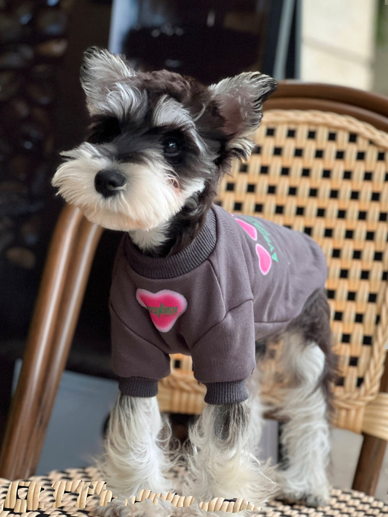 Gray round-Collar Heart Fleece-lined Pure Cotton Sweatshirt Cat