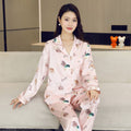 Ice Silk Pajamas Women's Summer Women's suit Long-sleeved Trousers Silk-like Pajamas Casual Light Luxury plus size Home Clothes