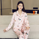 Ice Silk Pajamas Women's Summer Women's suit Long-sleeved Trousers Silk-like Pajamas Casual Light Luxury plus size Home Clothes