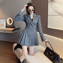 Double Breasted Suit Trendy Anti-aging Slimming Goddess Long Sleeve Pleated Dress