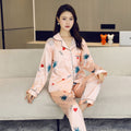 Ice Silk Pajamas Women's Summer Women's suit Long-sleeved Trousers Silk-like Pajamas Casual Light Luxury plus size Home Clothes