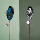 Ostrich Feather Cat Teaser Feather Fairy with Bell Kittens Cat Toy Self-Hi Relieving Stuffy Handy Gadget Cat Bite-Resistant Long Brush Holder