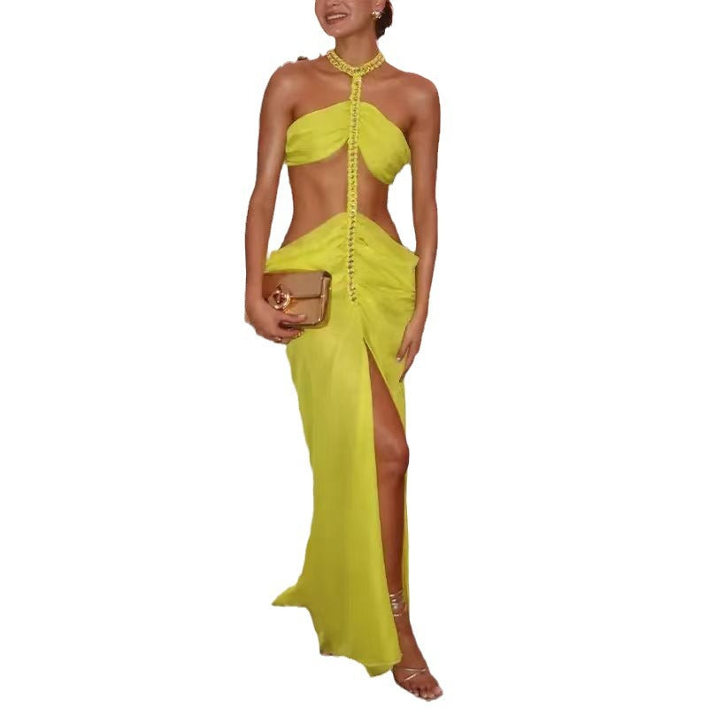 Vestido halter dividido especial de moda para mujer