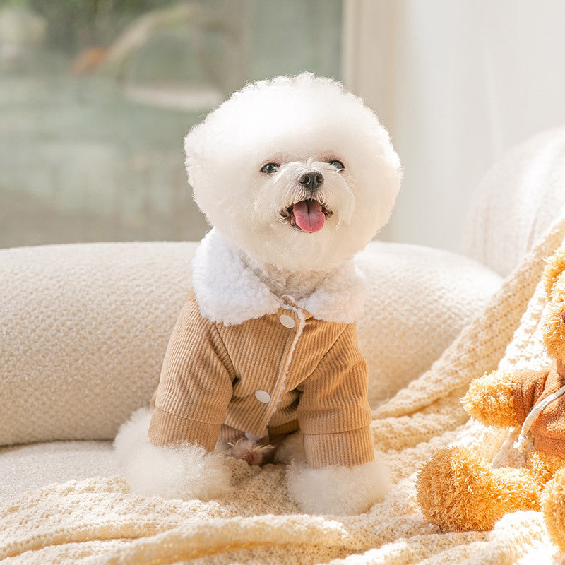Traction Dog Clothes Autumn and Winter Clothing Small Size Dogs Teddy Bichon Pomeranian Puppy Winter Heattech Berber Fleece Cotton Coat