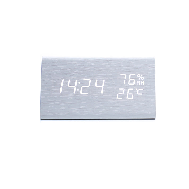 Electronic Alarm Clock Multifunctional Digital Display Temperature And Humidity Time Wood