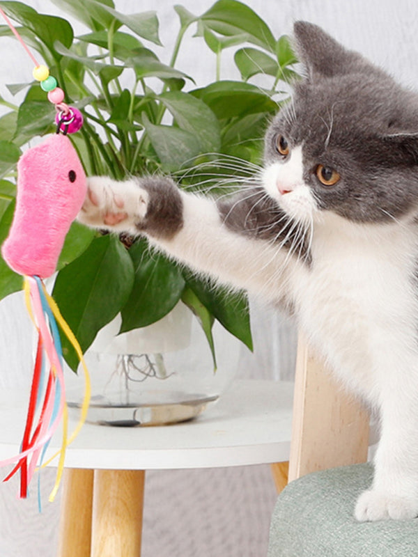 Cat Teaser Fishing Rod Cat Toy Bell Feather Cat Playing Rod Fur Ball Mouse Laser Pen Cat Relieving Stuffy Handy Gadget