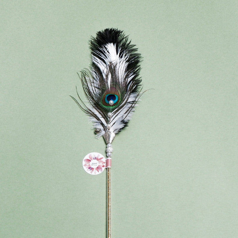 Ostrich Feather Cat Teaser Feather Fairy with Bell Kittens Cat Toy Self-Hi Relieving Stuffy Handy Gadget Cat Bite-Resistant Long Brush Holder