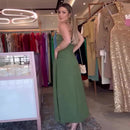 Women's Solid Color Simple High Waist Stitching Square Collar Tube Top Dress