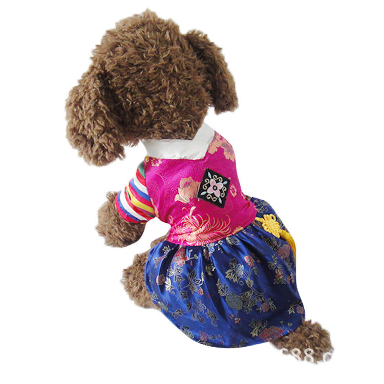 Cross-Border New Arrival South Korea Ethnic Pet Clothing Traditional Embroidered Court Hanbok Summer Dog Clothes