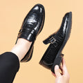 Leather Shoes Men's Business Crocodile Pattern